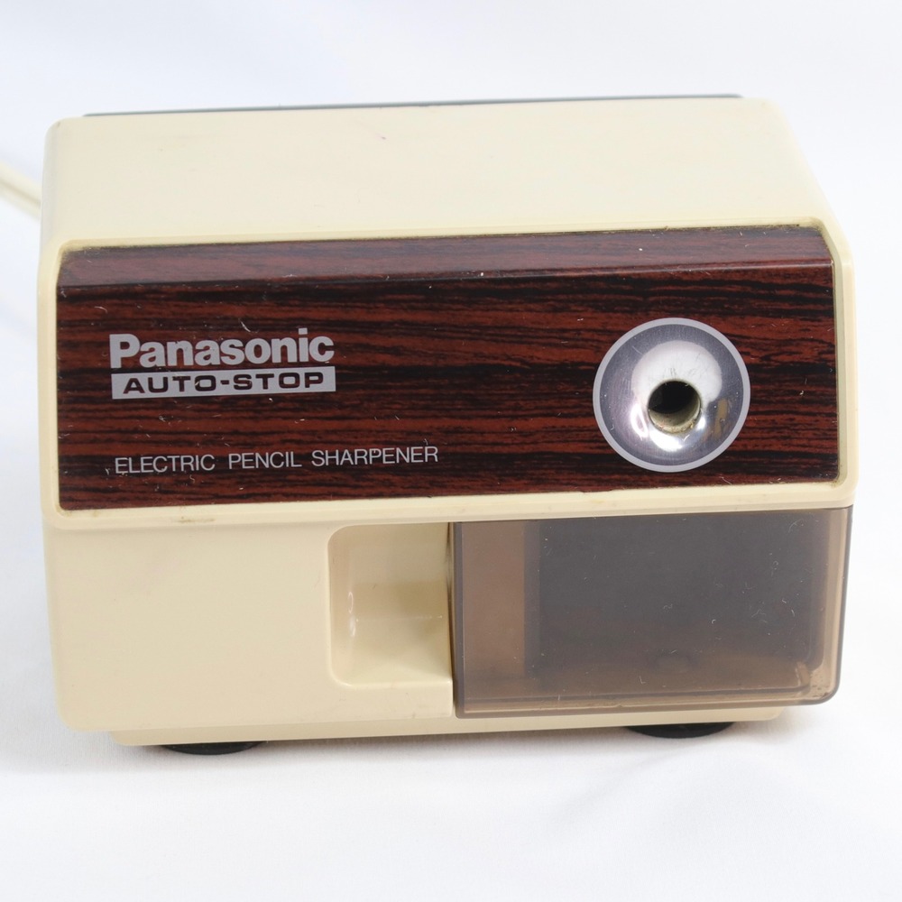 Vintage Panasonic Wood Grain Beige Auto-Stop Electric Pencil Sharpener KP-110